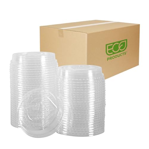 Eco-Products GreenStripe Compostable Plastic Cup Flat Lids, Case of 1000, Perforated Straw Hole, Fits 7 & 10oz Cups, Made From PLA Renewable Plant