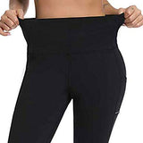 Fashion side phone pocket high waist running sports fitness yoga leggings (Black, L)