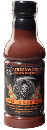 Tony Piggs Hot BBQ Sauce Fresno Reaper Flavor (19oz)- Great Condiment Topping for Wings, Ribs & Burgers at Parties - Barbecue Sauce w Hot Sauce Heat