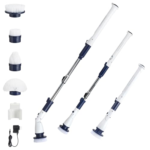 Casabella Power Spin Scrubber, Extendable to 47.5” - Cordless Electric Cleaner for Shower, Kitchen, Bathroom, Tile, Tub, Car, Deck - Rechargeable Spin