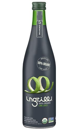 Ingrilli 100% Organic Lime Juice, 16 Fl Oz Glass Bottle