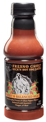 Tony Piggs Hot BBQ Sauce Fresno Ghost Flavor (19oz)- Great Condiment Topping for Wings, Ribs & Burgers at Parties - Barbecue Sauce w Hot Sauce Heat