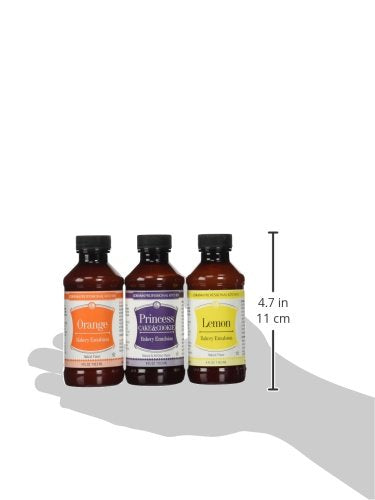 LorAnn Oils Bakery Emulsion Bundle, 4 oz (Lemon, Orange, Princess Cake & Cookie)