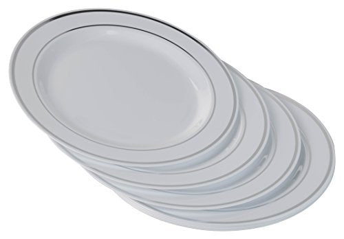 Exquisite Reflective (Silver Line) Plastic Plates-60 Peices Premium Heavyweight Plastic Dinnerware (30-10.25" Dinner and 30-7.5" Salad/Dinner) Wedding