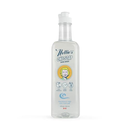 Nellie's One Soap - Fragrance-Free Multi-Purpose Cleaner for Dishes, Surfaces, and Hands - Gentle, Plant-Based Formula That’s Soft on Skin - 19.2 oz