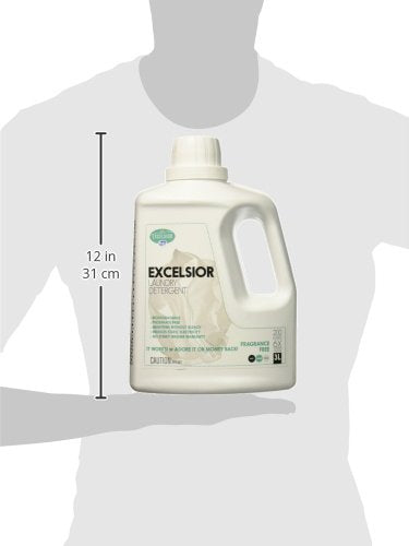 Excelsior Liquid Laundry Detergent Unscented HE Concentrated, 200 Loads 3 Liter, Enzyme Stain Remover, Front Load and Top Load Compatible