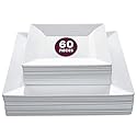 Aya's 60ct Square Plastic Disposable Plates, White - 9.5-Inch 30 Dinner and 6.5-Inch 30 Salad Plates for Party - Heavy-Duty Hard Plastic Design