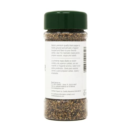 Badia Organic Ground Black Pepper 2 oz - Bold & Aromatic Fine Black Pepper Powder for Cooking, Seasoning & Marinades
