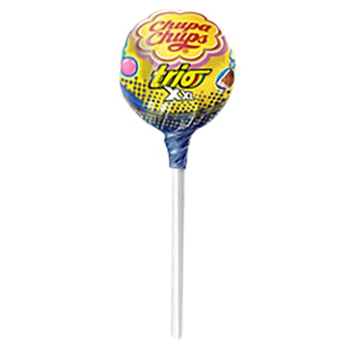 Chupa Chups XXL Trio 3-in-1 Lollipop Assortment, 4 Flavors, Individually Wrapped Candy for Kids, 48.9 Oz Display Box (48 Suckers)