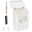 Holismo Magnetic Lint Bin for Laundry Room, Metal Lint Trash Can with Lid for Dryer, Wall Mounted Lint Holder Box with Lint Brush, Modern Farmhouse