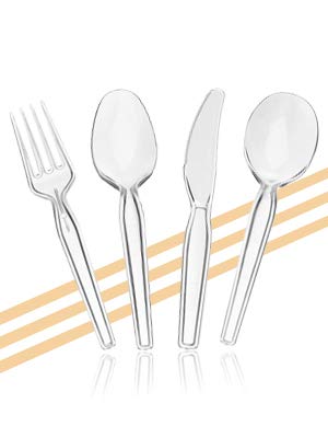 Settings [100 Count] Plastic Clear Knives, Heavyweight Disposable Cutlery, Great For Home, Office, School, Party, Picnics, Restaurant, Take-out Fast