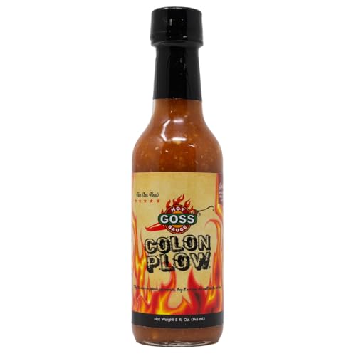 Goss Hot Sauce Colon Plow | Jalapenos, Corn Syrup, Reds Peppers, Vinegar, Garlic Paste -Red Hots Sauces - BBQ Sauce for Chip, Chicken Wings, Fish