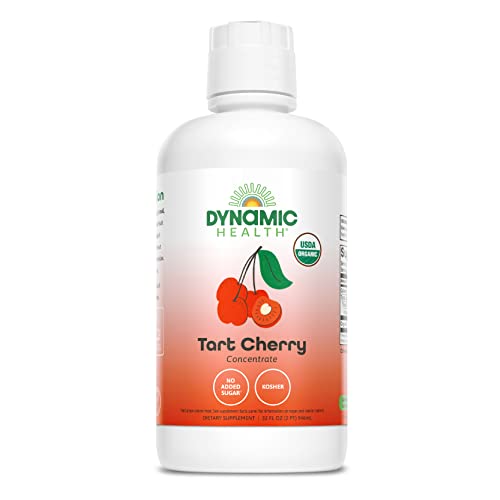 Dynamic Health Organic Tart Cherry Juice, Unsweetened 100% Juice Concentrate, Antioxidants Supplement, No Sweeteners or Additives, Vegan, Gluten Free