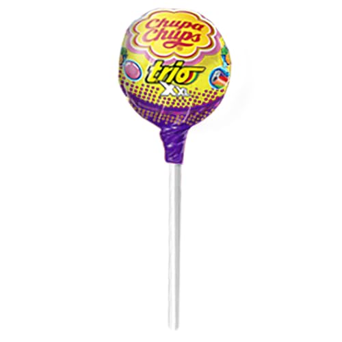 Chupa Chups XXL Trio 3-in-1 Lollipop Assortment, 4 Flavors, Individually Wrapped Candy for Kids, 48.9 Oz Display Box (48 Suckers)