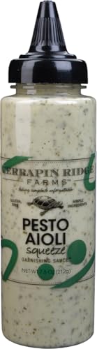 Terrapin Ridge Farms Pesto Aioli Garnishing Sauce - One 7.5 Ounce Squeeze Bottle - Gluten-Free, Keto-Friendly, Low Carb, Low Sugar