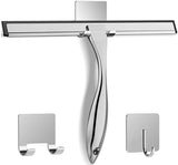 All-Purpose Stainless Steel Shower Squeegee for Shower Doors with 2 Adhesive Hooks, Bathroom Cleaner Tool Household Window Mirror Squeegee for Home