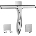 All-Purpose Stainless Steel Shower Squeegee for Shower Doors with 2 Adhesive Hooks, Bathroom Cleaner Tool Household Window Mirror Squeegee for Home