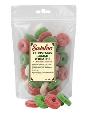 Swirlee™ Christmas Gummy Wreaths - “Half-Pounder” Holiday Stocking Stuffer Candy - Soft & Chewy Red and Green Gummies - Festive Treats - 8oz Bag