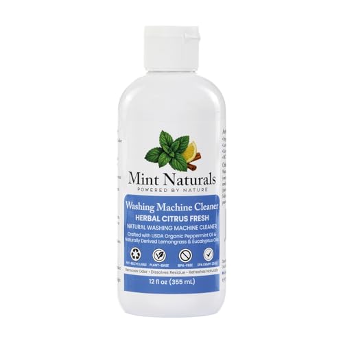 Mint Naturals Natural Washing Machine Cleaner Liquid - Formula That Helps Remove Odor & Residue in Front & Top Load Washers, 12 oz - Made in USA