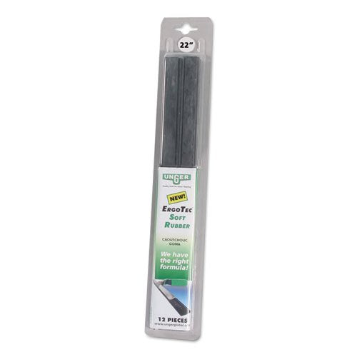 Unger Ergotec Replacement Squeegee Blades, 22", Black Rubber, 12/Pack