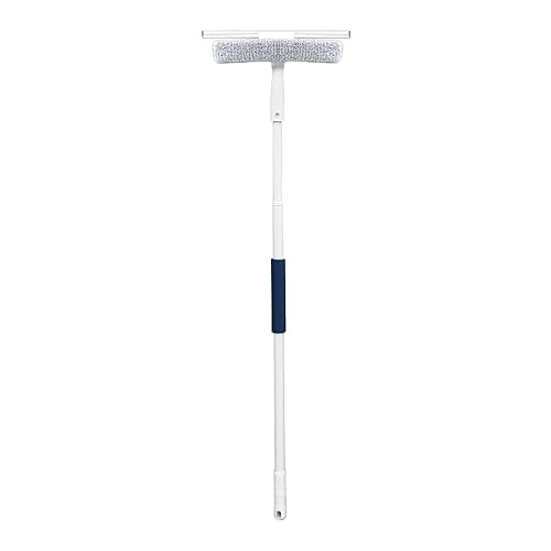 Unger 12” Outdoor Window Scrubber and Squeegee Kit with 5’ Telescopic Pole for High Access, Cleaning Supplies for Mirrors and Glass Surfaces, Machine