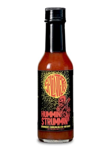 Splintered Sauce Hummin' & Strummin' Hot Sauce - Carolina Reaper and Strawberry - Vegetarian - 5 Oz- Perfect for Salad Dressings, BBQ, Desserts, Gift