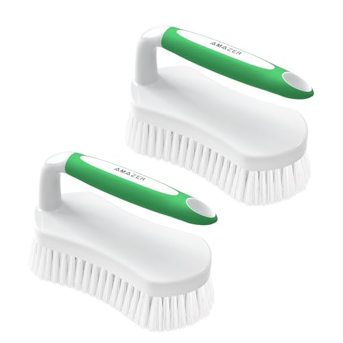 Amazer Scrub Brush for Cleaning Comfort Grip Shower Scrubber Stiff Bristles with Handle Heavy Duty Cleaner Brush for Tub Sink Carpet Floor - Pack of 2