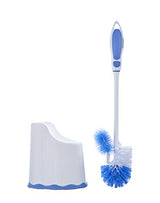 Superio Toilet Brush and Holder,Toilet Bowl Cleaning System with Scrubbing Wand, Under Rim Lip Brush and Storage Caddy for Bathroom, White and Blue