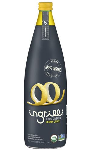 Ingrilli 100% Organic Lemon Juice, 16 Fl Oz Glass Bottle