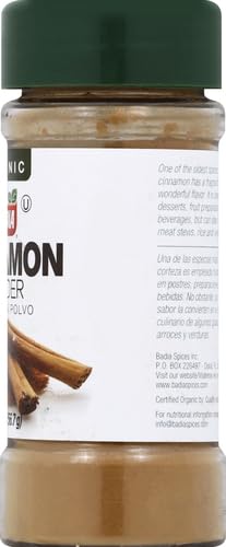 Badia Organic Cinnamon Powder, 2 oz - Warm & Sweet Flavor for Baking, Oatmeal, Smoothies, Coffee & Desserts
