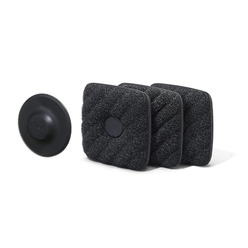 Curio Home Goods Ionic Non-Scratch Dish Sponges with Magnetized Holder, Odor Resistant Synthetic Scrub Sponges, 3 Pack, Black