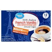 Great Value French Vanilla Ground Coffee Single Serve Cups, Light Roast, 12 Count (Pack of 2)