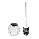 BOOMJOY Toilet Brush and Holder Set, Silicone Toilet Bowl Cleaner Brush, Bathroom Cleaning Bowl Kit with Tweezers, Bathroom Accessories with Aluminum
