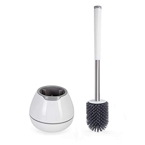 BOOMJOY Toilet Brush and Holder Set, Silicone Toilet Bowl Cleaner Brush, Bathroom Cleaning Bowl Kit with Tweezers, Bathroom Accessories with Aluminum