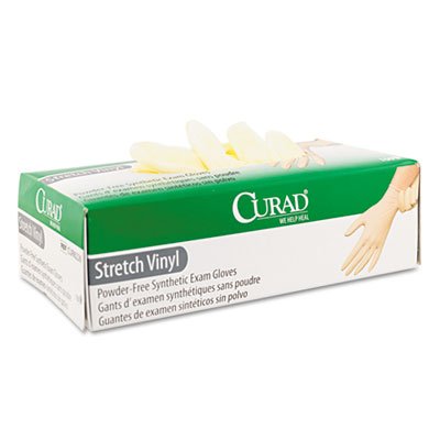 Curad Synthetic Vinyl Powder-Free Exam Gloves, Small, 100/Box