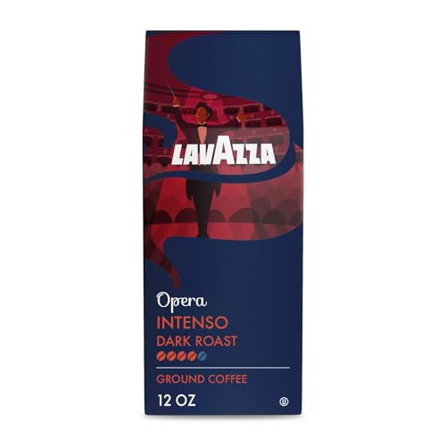 Lavazza Opera Intenso Ground Coffee 12oz Bag, Dark Roast, Bold and Balanced Taste, Intensity 4/5, Arabica and Robusta, Ideal for Drip Brewers, (Pack