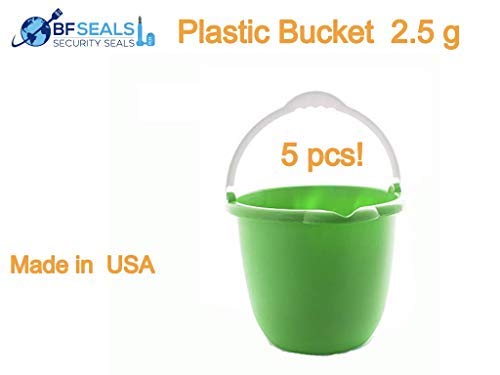 Buckets ECO-Plastic, Made in USA, 5 Pack, with Ergonomic Bottom and handling 2,5 Gallon. Green Color. 5 Pack