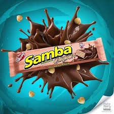 SAMBA CARLTON AVELLANA, 2 PACKS. Galleta Cubierta de Chocolate Rellena de Avellana/Chocolate covered wafer cookie filled with hazelnuts, 2 PACKS of 20