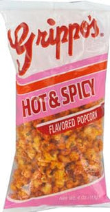Grippo's Hot and Spicy Popcorn | 4 Ounce Bag (Pack of 3) | Includes GreenZep Sticker