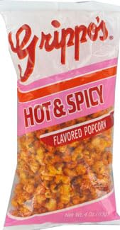 Grippo's Hot and Spicy Popcorn | 4 Ounce Bag (Pack of 3) | Includes GreenZep Sticker