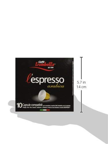 Trombetta l'espresso Arabica, (Pack of 8), blend of selected coffees of Arabic origin. Sweet and refined aroma, round and persistent taste with floral