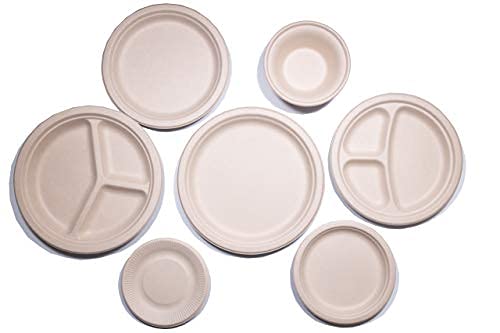 EDI Plant Fiber Disposable Plates - 7 Inch, Compostable, Eco-Friendly, Chemical-Free, Heavy-Duty, Temperature Resistant, 100 Count