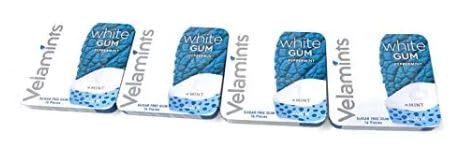 Velamints White Peppermint Sugar Free Gum, Mint Flavor, Pack of 4 Tins