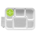 three leaf 6 Compartment Bagasse Tray 50 Ct. Heavy Duty, Super Strong,Eco Friendly Disposable Bagasse Plates,100% Biodegradable Plates, Microwave