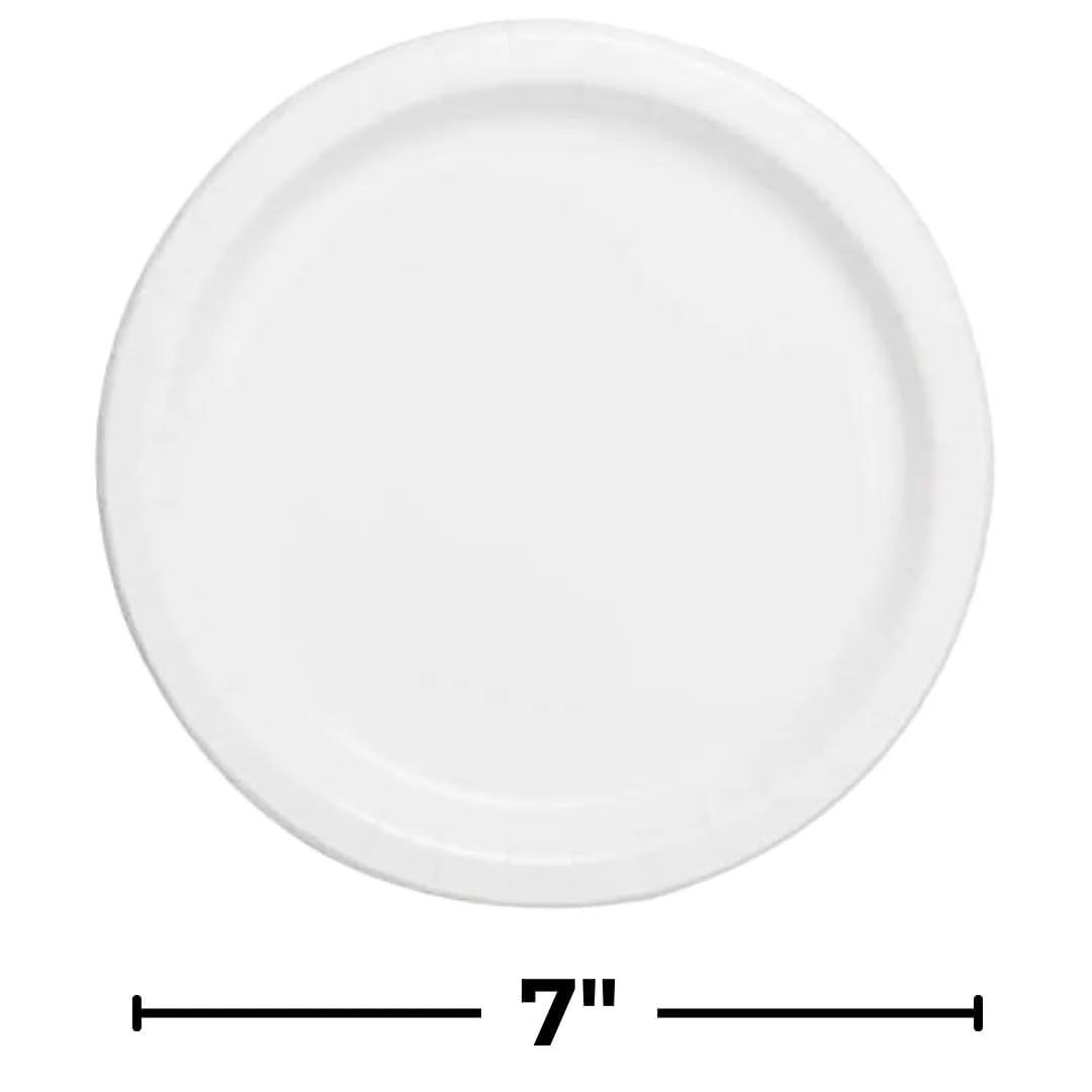 White Solid Round Dessert Paper Plates - 7" (20 Pcs) - Vibrant Party Plates for Appetizing Treats - Perfect for Birthdays & Events