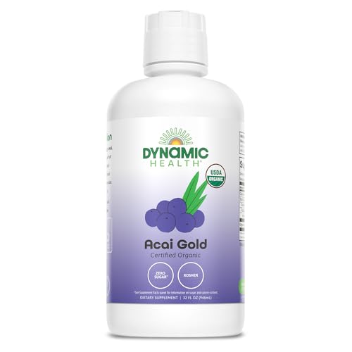 Dynamic Health Acai Gold | Organic Acai 100% Juice | Vegetarian, No Gluten or BPA, Dietary Supplement | 32oz, 32 Serv