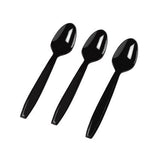 Fineline Flairware Collection Heavy Duty Black Plastic Spoons - Quality, Extra Durable Disposable Teaspoons, Practical for Serving and Portioning Hot