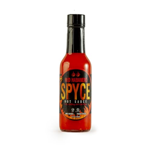 SPYCE Habanero Hot Sauce, Vegan, Gluten Free, Low Sodium, Non-GMO, No MSG, No Sugar, No Filler (5 oz, Red Habanero)
