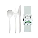 Green Direct Medium Weight Wrapped Plastic Cutlery Set with Napkin, Fork, Spoon, Knife, Salt, Pepper, White 50 Pack Plastic Cutlery Meal Kit