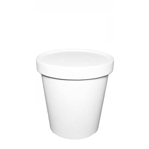 Disposable White Paper Soup Containers with Lids - Paper Ice Cream Cups - Disposable Dessert Bowls, Frozen Yogurt Cups - Food Storage Containers